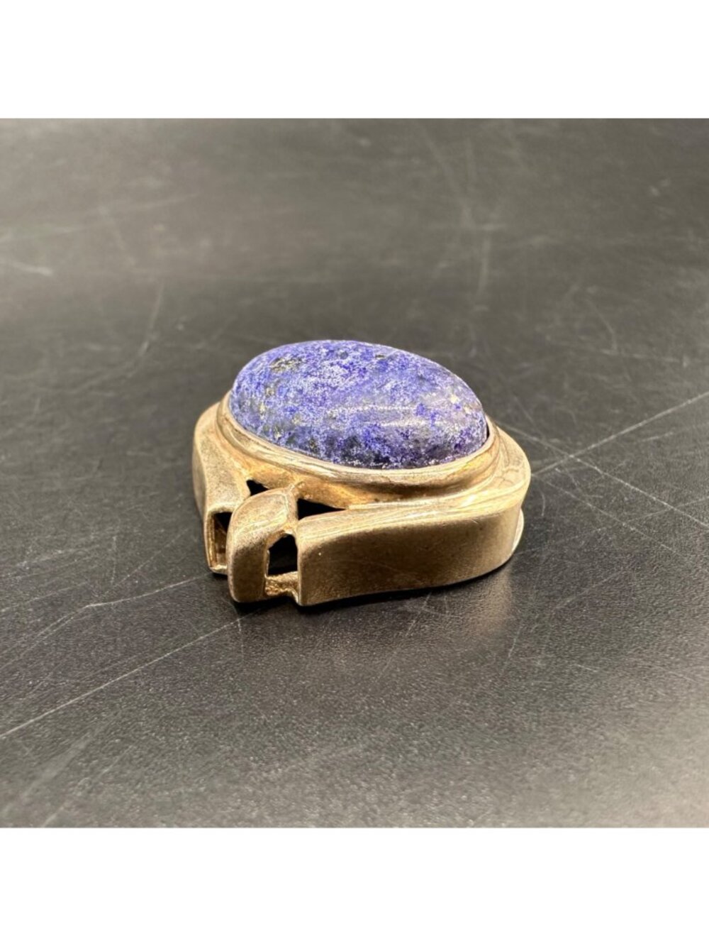 Vintage Sterling Silver Lapis Lazuli Modernist Slide Oval Pendant Blue Western - Picture 5 of 11